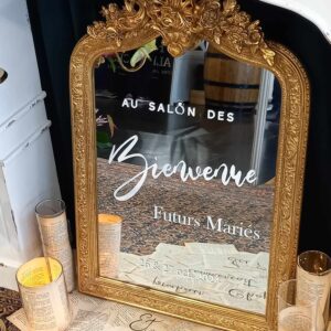 miroir, ancien, dorure, moulure, rétro, vintage, château, décoration, mariage, location, panneau, bienvenue, Decorevents, Gironde, Bordeaux, Aquitaine