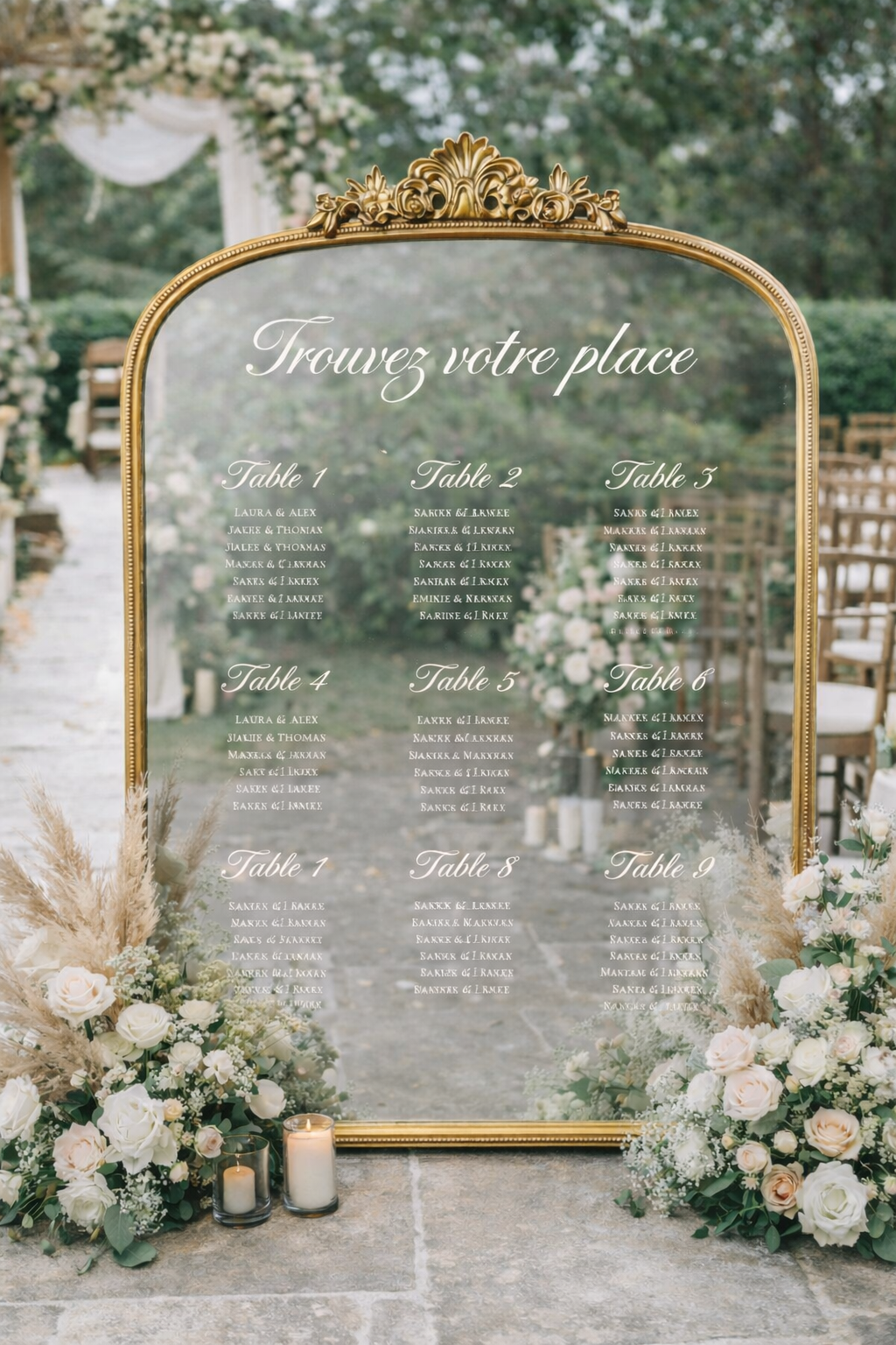 miroir, ancien, dorure, moulure, rétro, vintage, château, selfie, décoration, mariage, location, panneau, bienvenue, Decorevents, Gironde, Bordeaux, Aquitaine